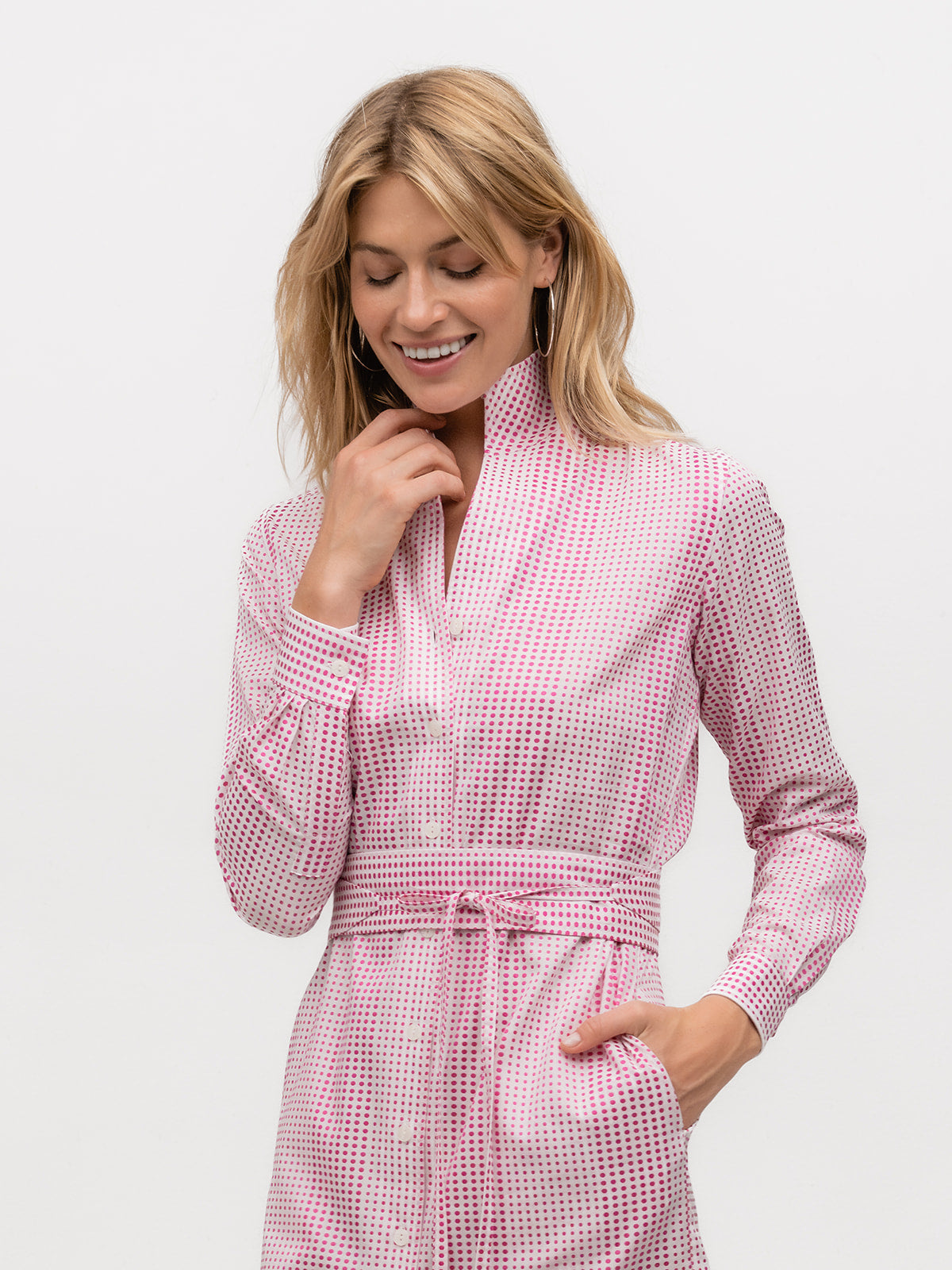 SHIRT DRESS: PARTY GIRL Magenta Polka Dot Shirt Dress