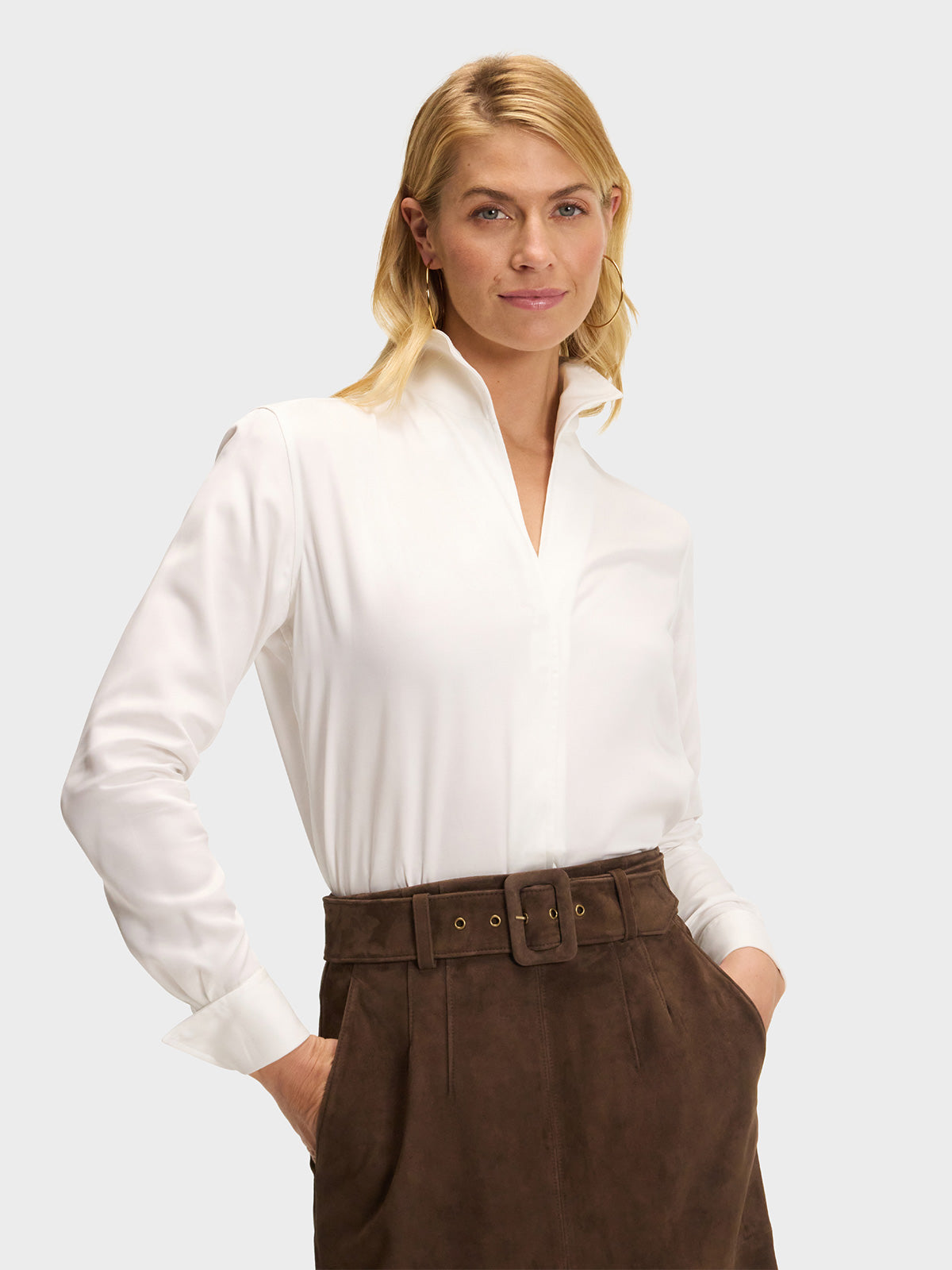 french cuff dress shirt Sarah Alexandra SIGNATURE CUFF: White SANDS 6 French cuffs Color:Silver Ivory High-neck Open-back Crepe Maxi Long-lasting