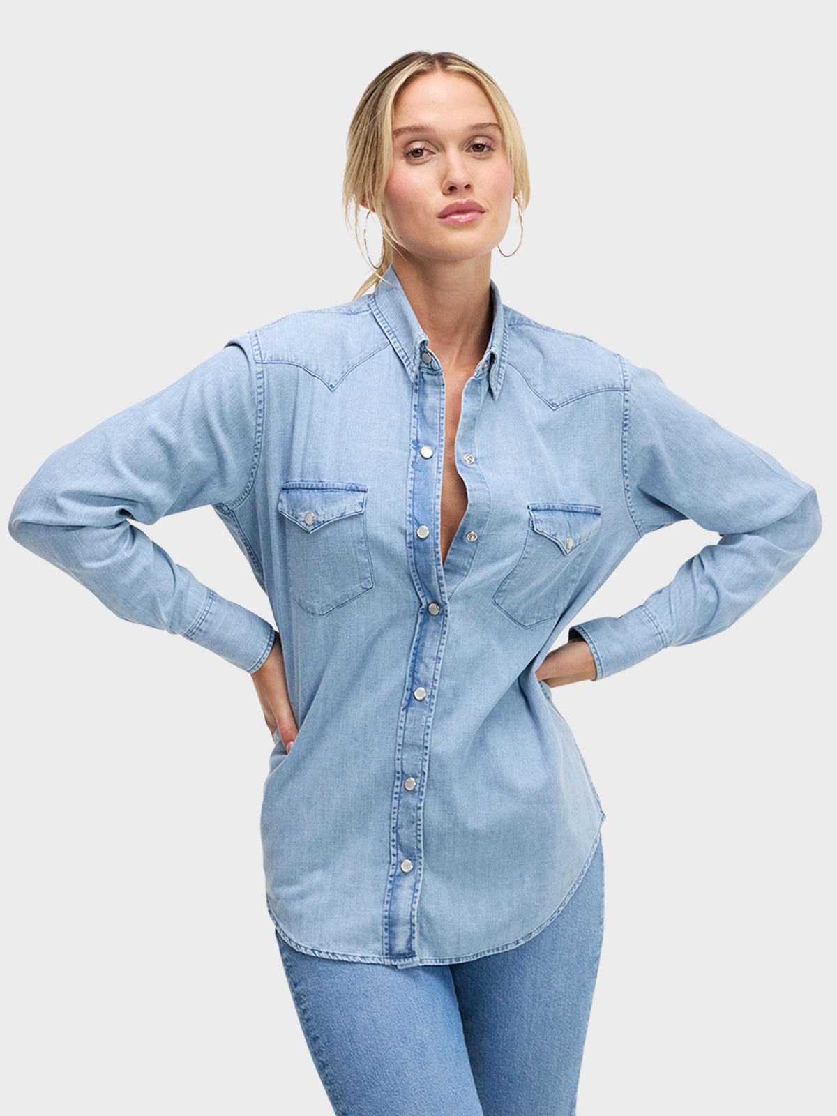 Blue Denim Western Style Shirt for Women