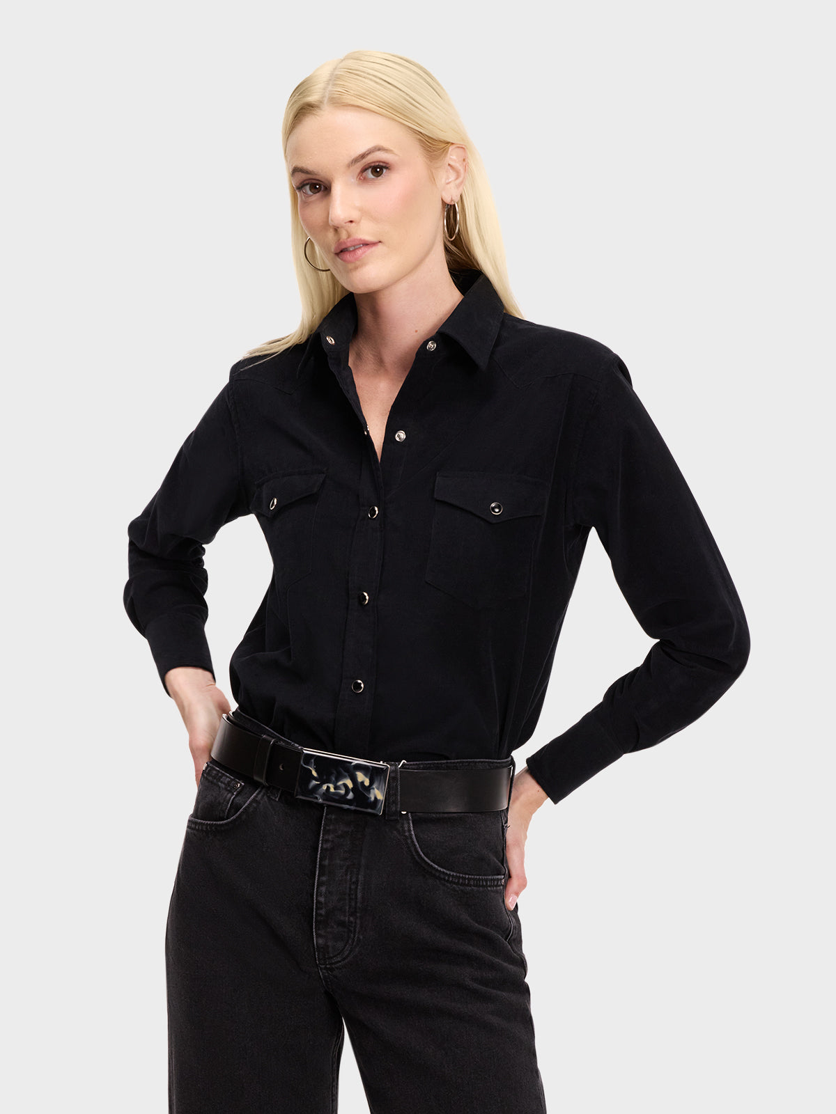 Black Corduroy Western Style Shirt for Women1