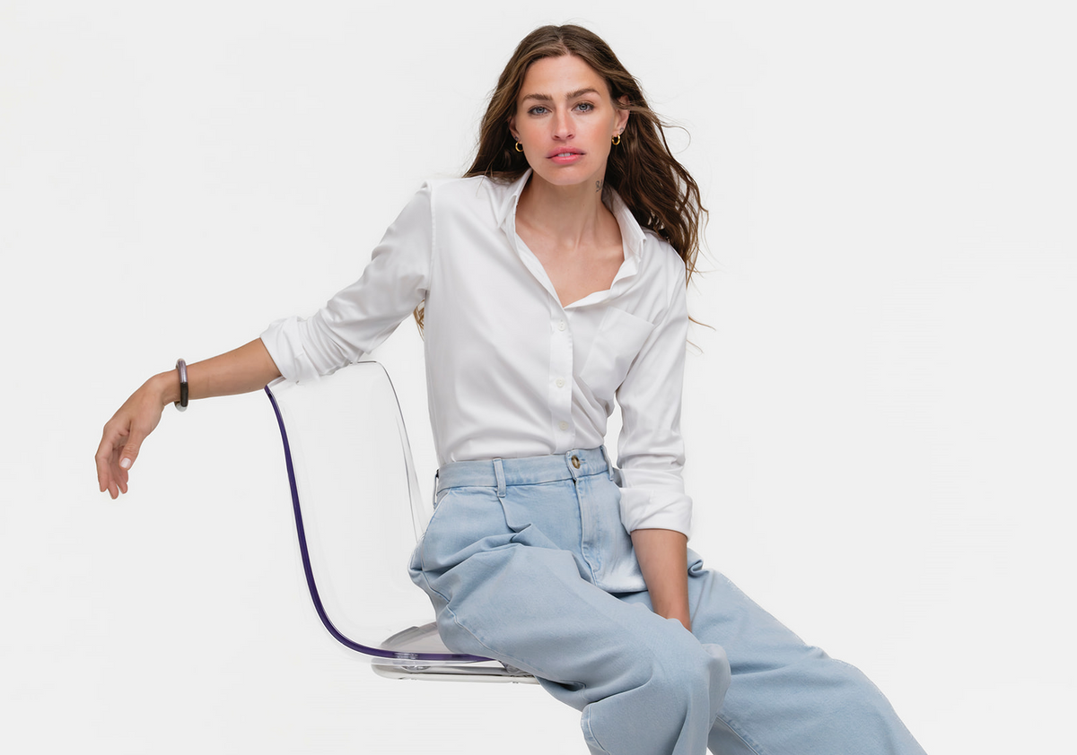 white dress shirt for women Oversized Button Up Dress Shirt in White main image 0
