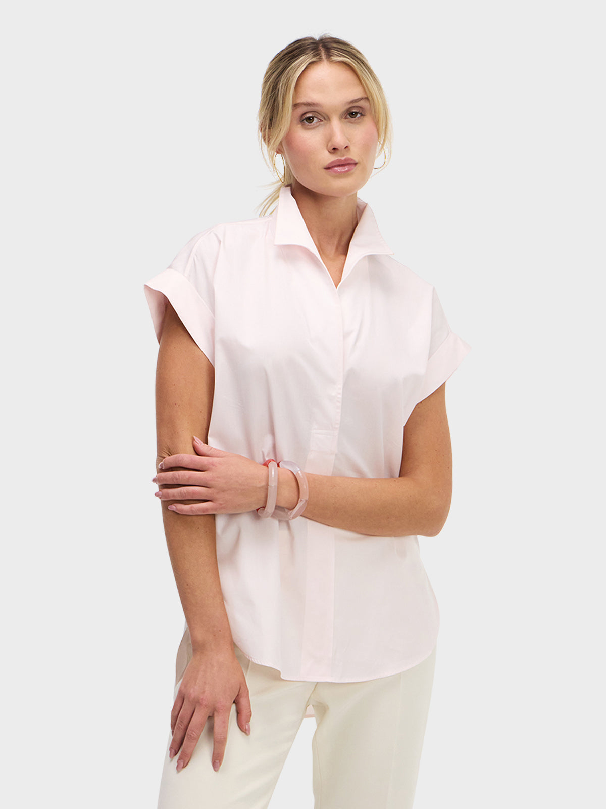 Sarah Alexandra luxury womens clothing - cap sleeve tunics with curved hem and one-piece collar