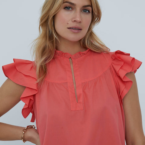 Sarah Alexandra luxury womens clothing - flutter sleeve shirts with ruffled shoulders and neck