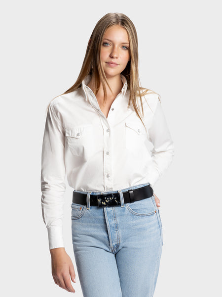 Sarah Alexandra White Denim Western Style Shirt for Women L