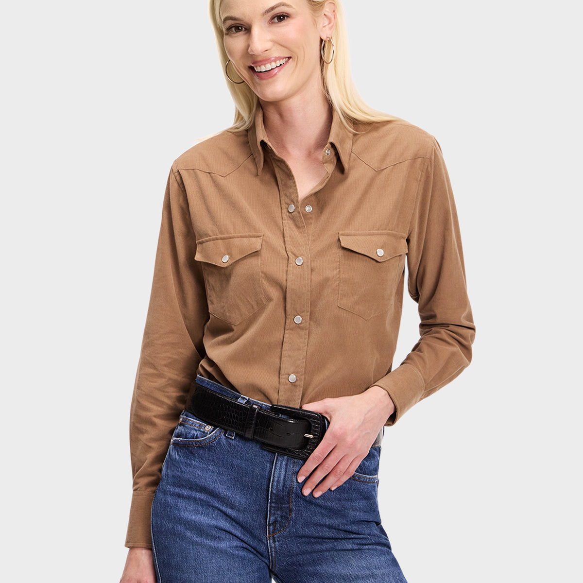 Khaki Corduroy Western Style Shirt for Women