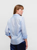Back of pale blue polka dot women's button down shirt made of Italian cotton