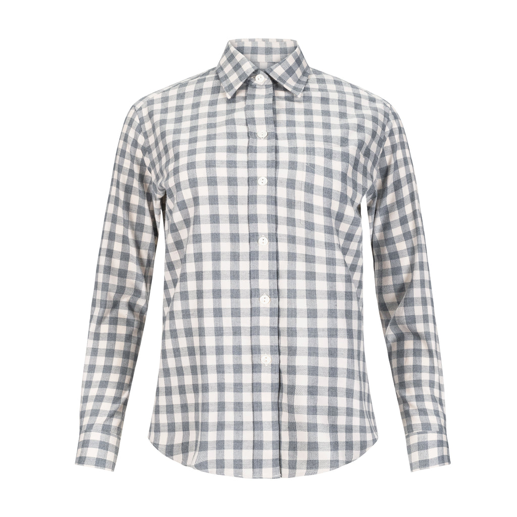 Weekend Yellowstone Girl grey blue plaid button up for women