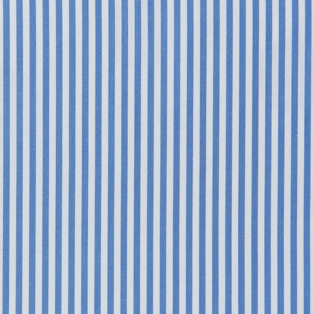 Blue and White striped fabric swatch.