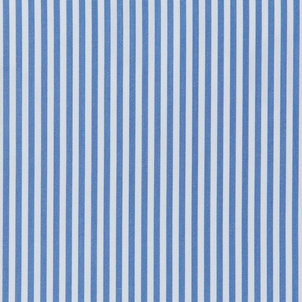 Blue and White striped fabric swatch.