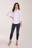 White and pink long sleeve designer blouse with windowpane design made from 100% swiss cotton.